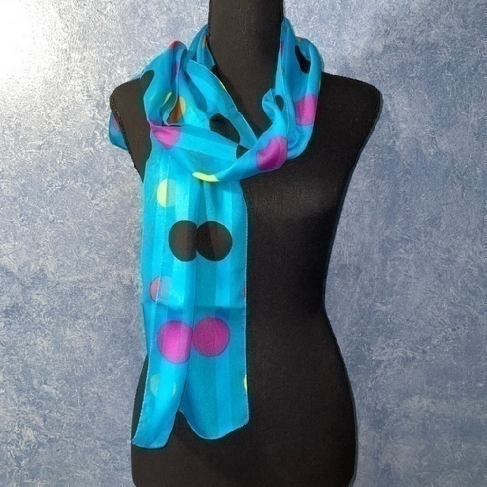 Blue Polka Dot Satin Scarf